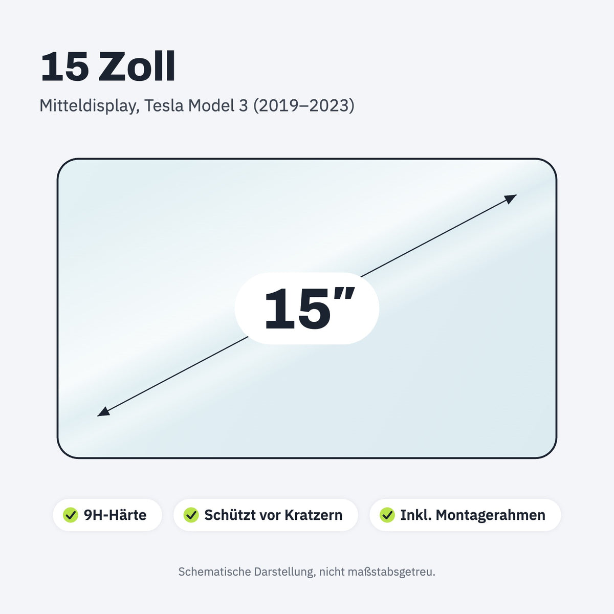 Displaygröße 15 Zoll – Panzerglas für das Tesla Model 3 (2019–2023)