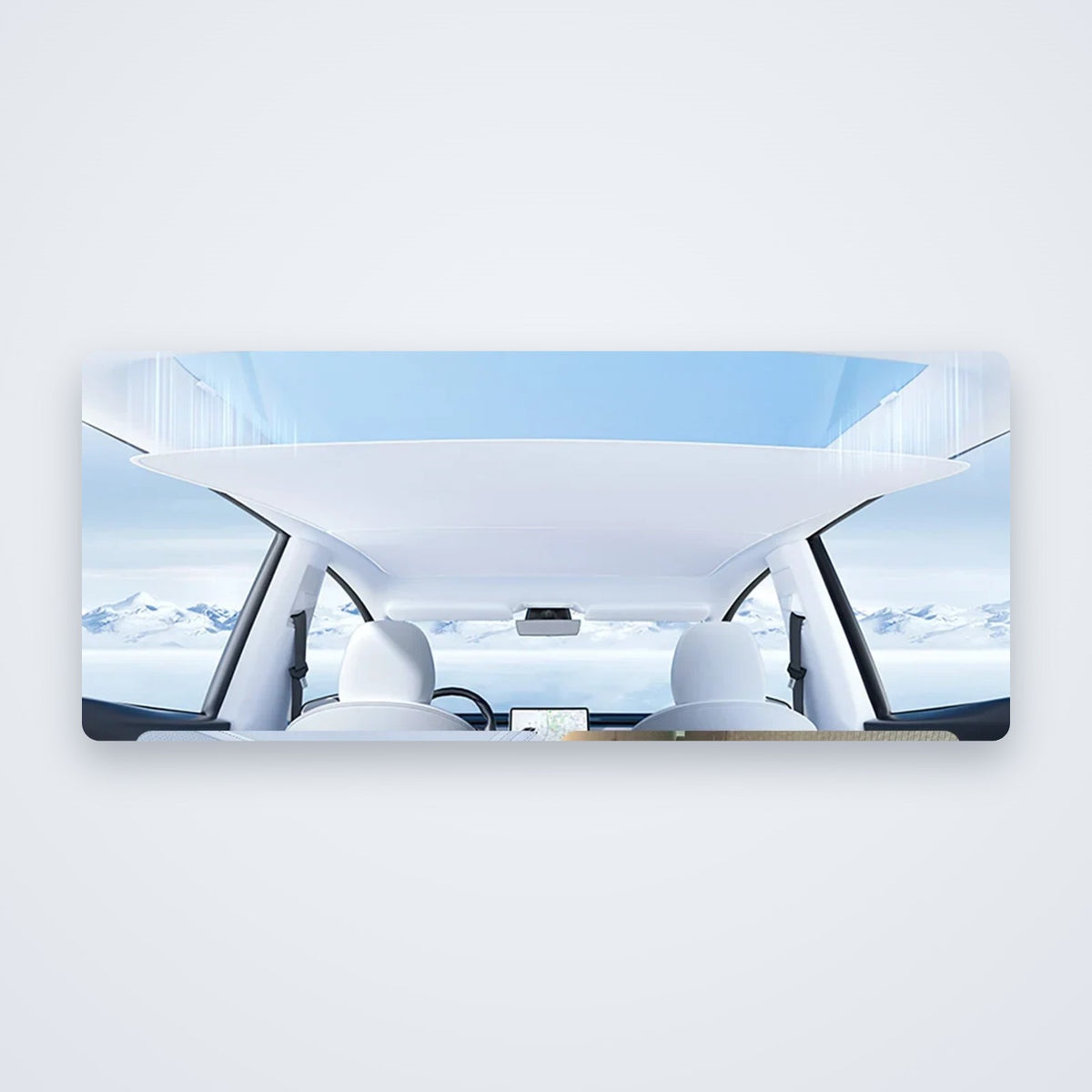 Glasdach-Sonnenschutz montiert im Tesla Model Y (2021–2024) – Innenansicht