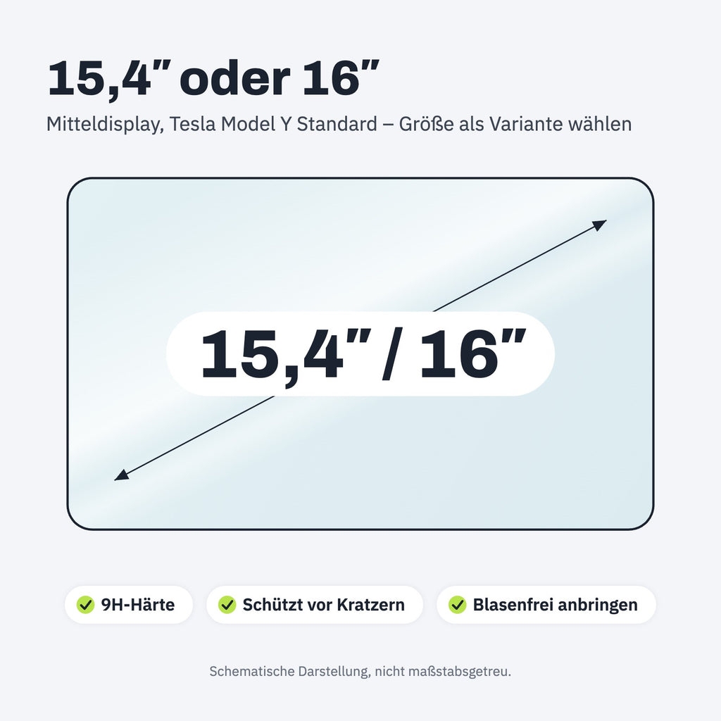 Displaygröße 15,4 oder 16 Zoll – Panzerglas für das Tesla Model Y Standard