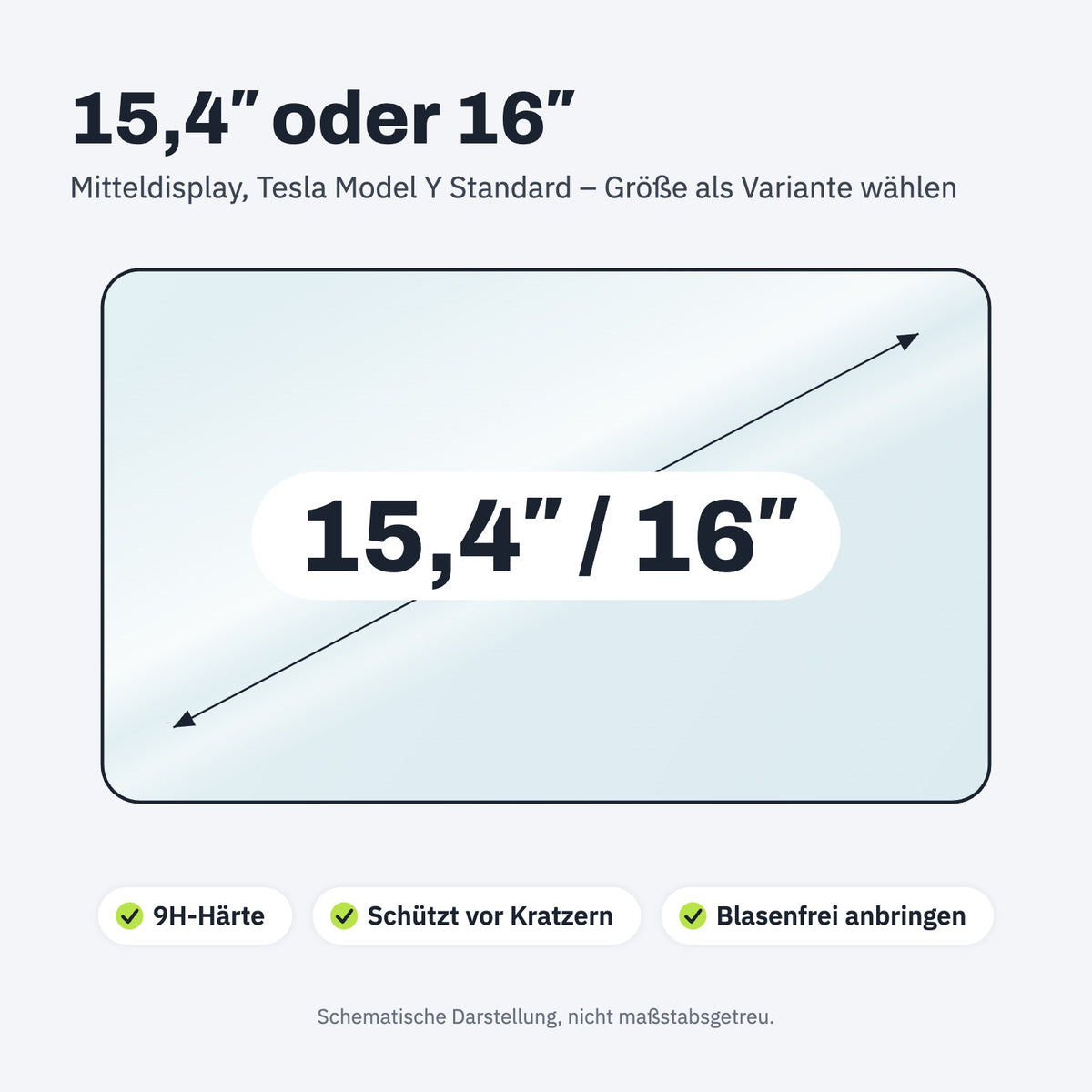 Displaygröße 15,4 oder 16 Zoll – Panzerglas für das Tesla Model Y Standard